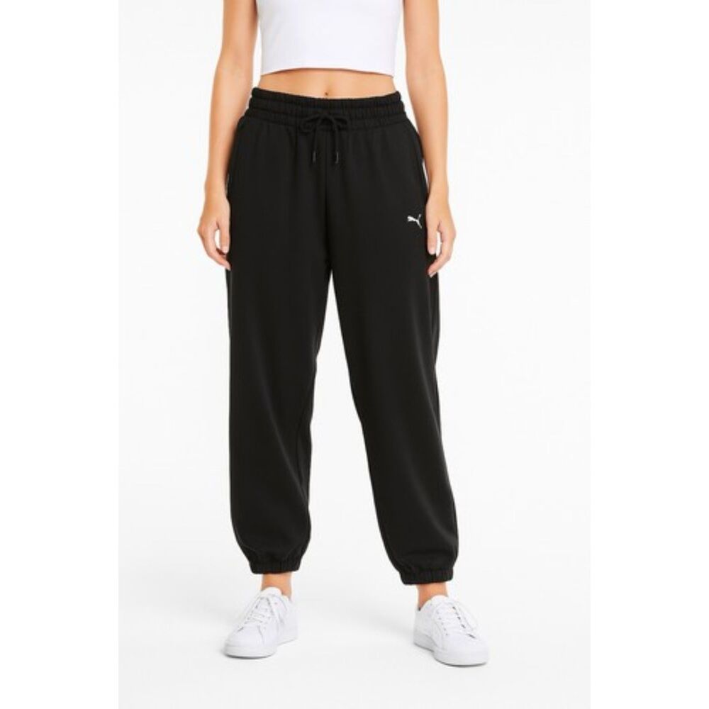 Puma Refined Joggers Womens XL Track Pants Black Pull On Tie Waist Pockets New